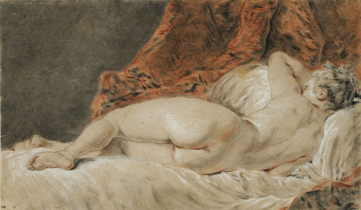 Liggande kvinna sedd bakifrån, kallad Sleep, ca 1720. av François Boucher