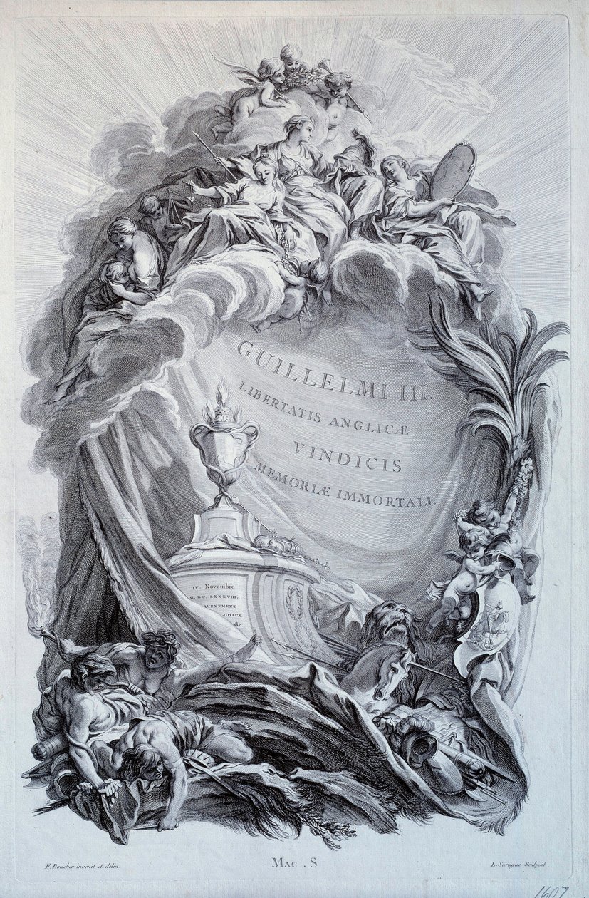 Frontispice för en serie plankor på graven av William III, Prince of Orange och kung av England (1650-1702). Teckning av Francois Boucher (1703-1770) 1700-talet. Paris, Louvren av François Boucher