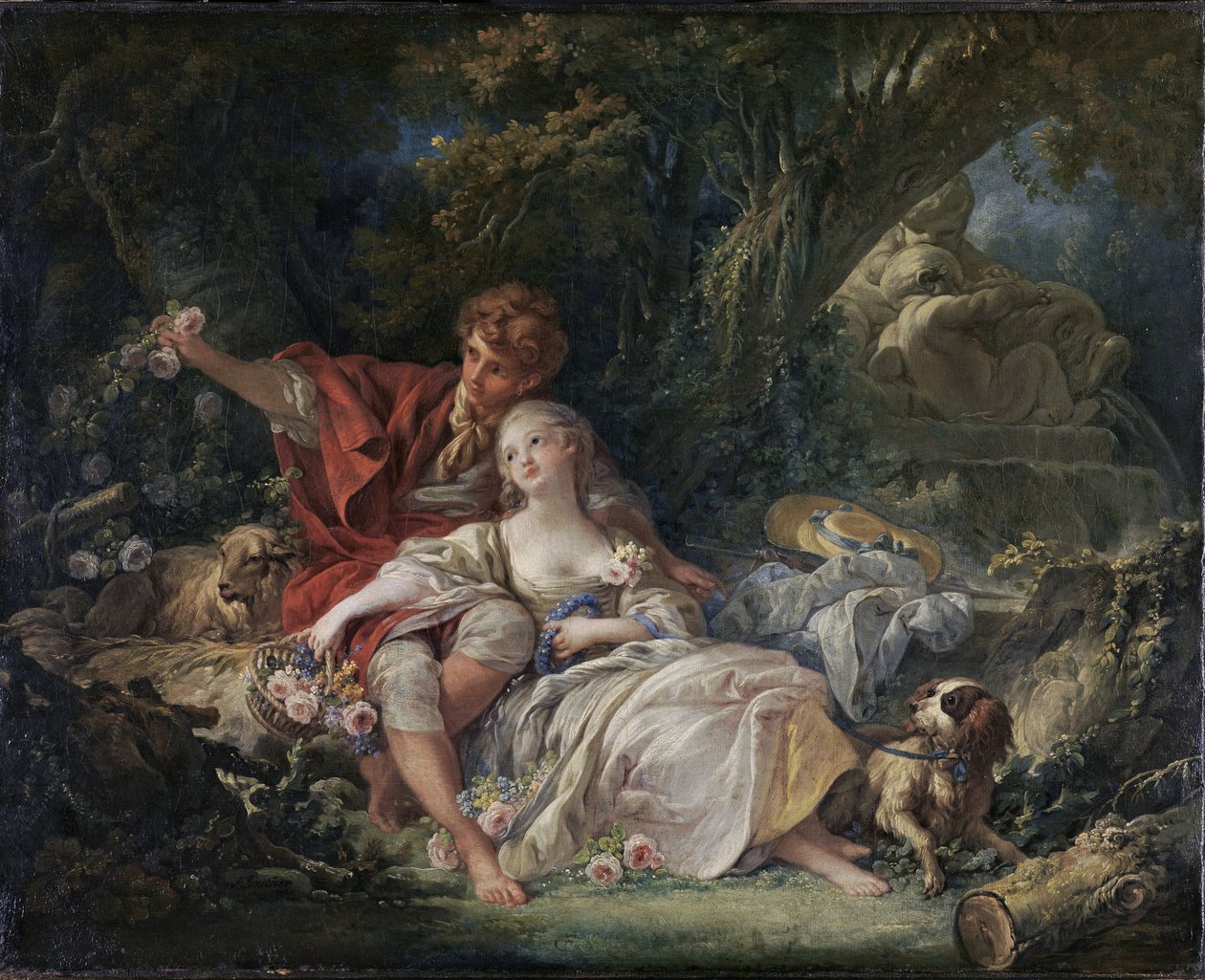 Tyska: Herdehund och herdinna pastorala av François Boucher