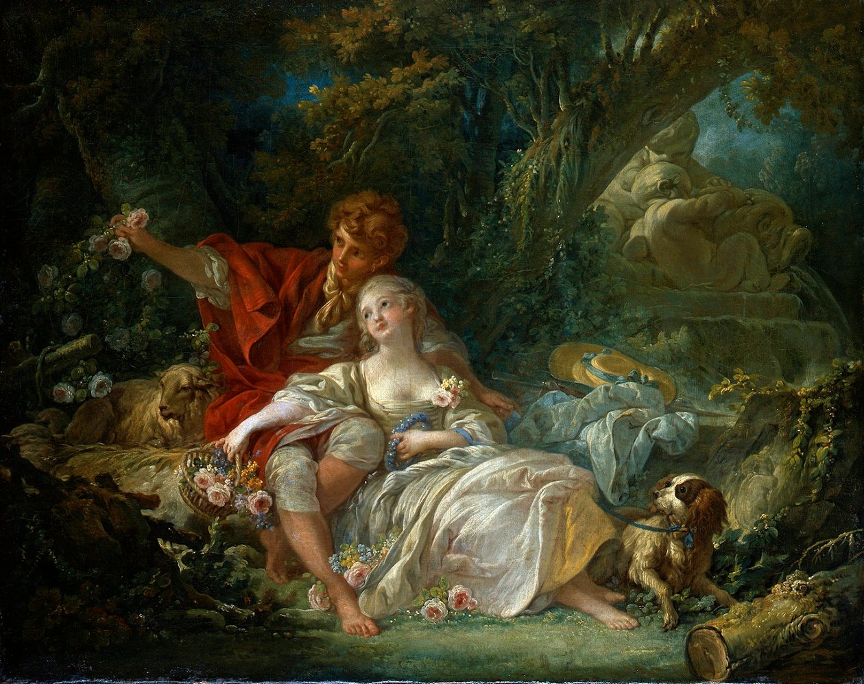 Tyska: Herdehund och herdinna pastorala av François Boucher