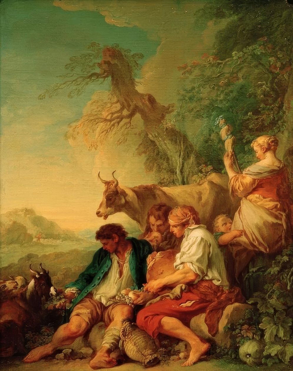 Herdar med boskap i ett landskap av François Boucher