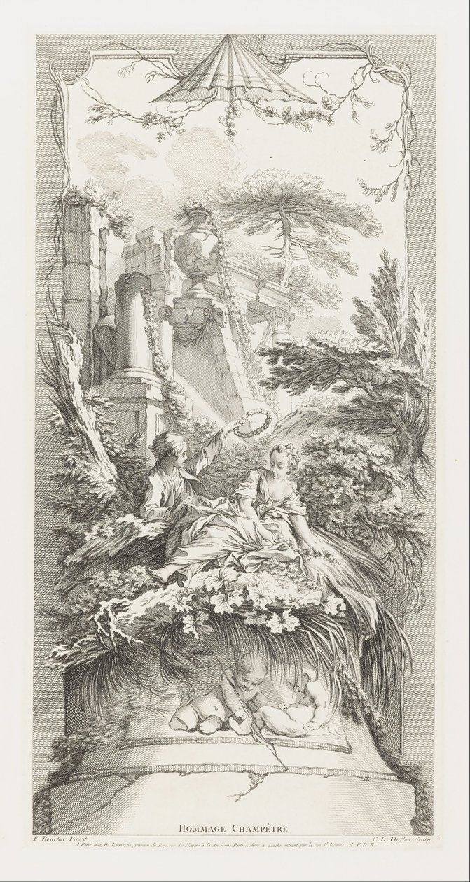 Hommage Champètre (Pastorale) i Nouveaux Morceaux pour des Paravents [Nya koncept för skärmar] av François Boucher