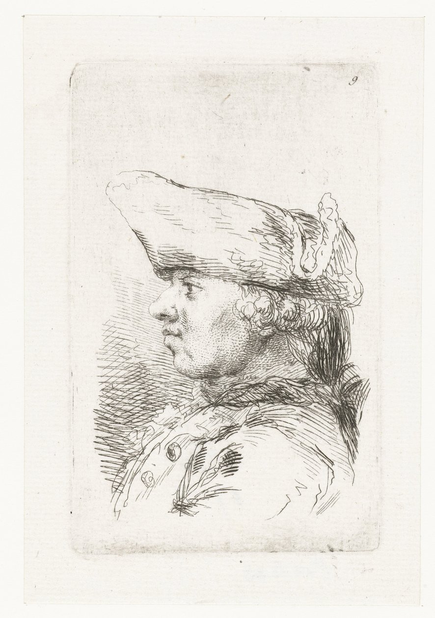 Mannens huvud med tricorne Svit med mindre genrestycken och rubriker (serietitel) av François Boucher