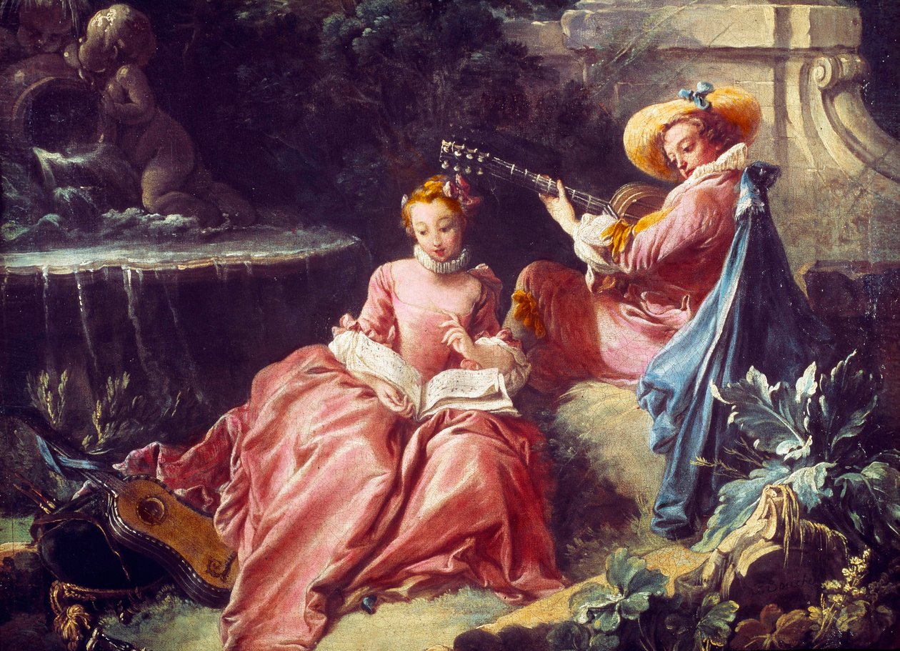 Musiklektionen Målning av Francois Boucher (1703-1770). 1700-talet. Paris. Cognacq Jay Museum av François Boucher