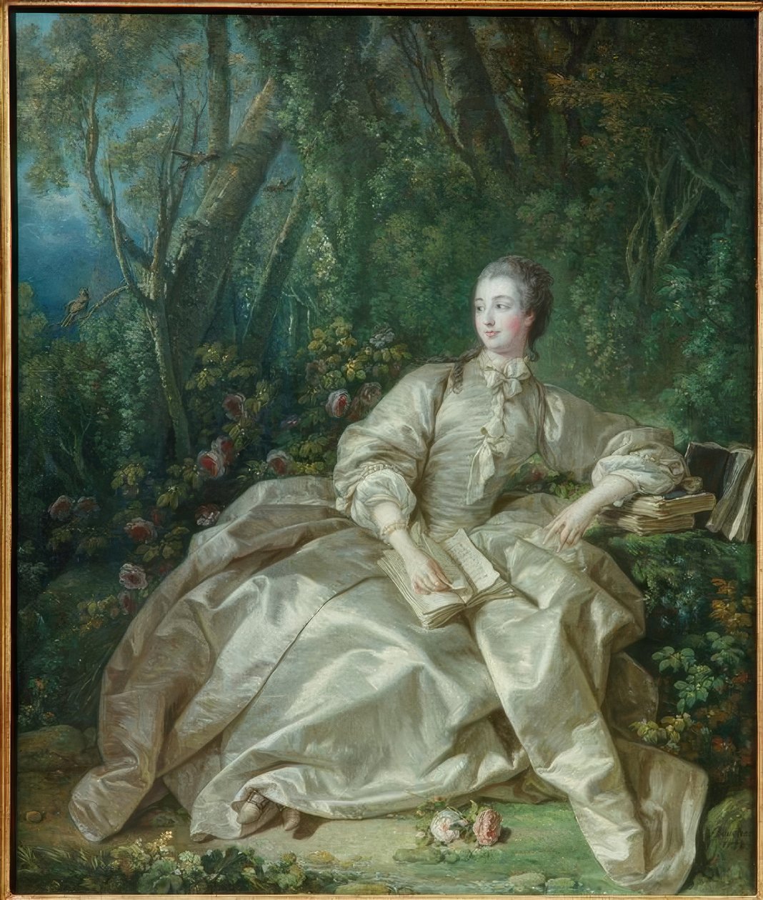 Madame de Pompadour sittande i det fria. av François Boucher