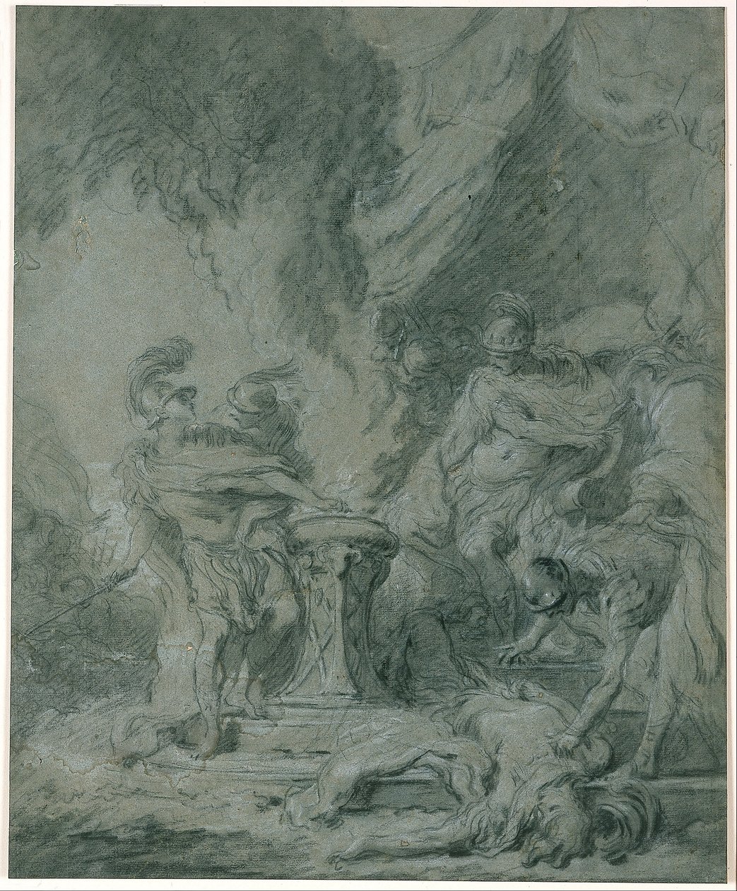 Mucius Scaevola sätter sin hand i elden av François Boucher