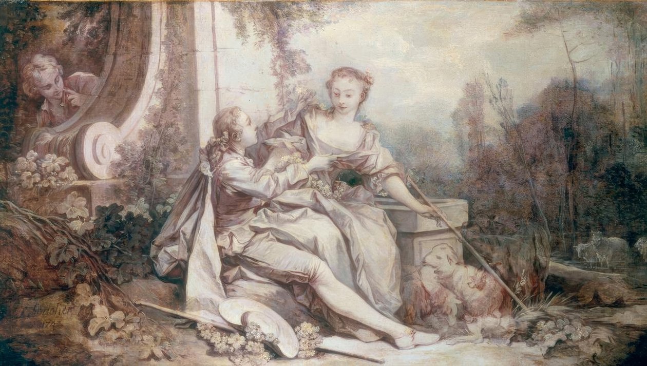 Pastoral med krans av François Boucher