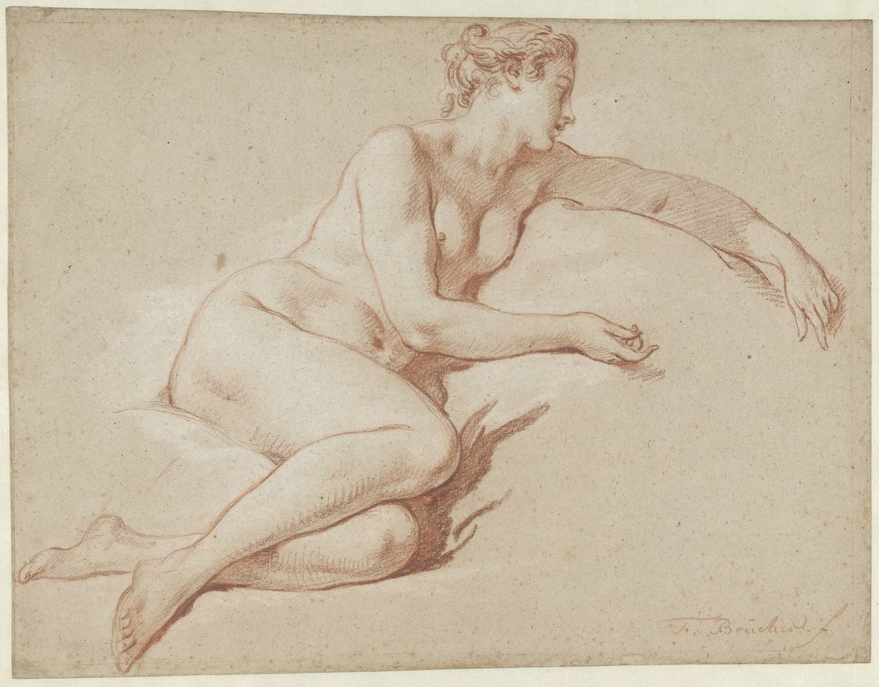 Liggande Kvinna Naken Liggande kvinnlig naken, vänd åt höger av François Boucher