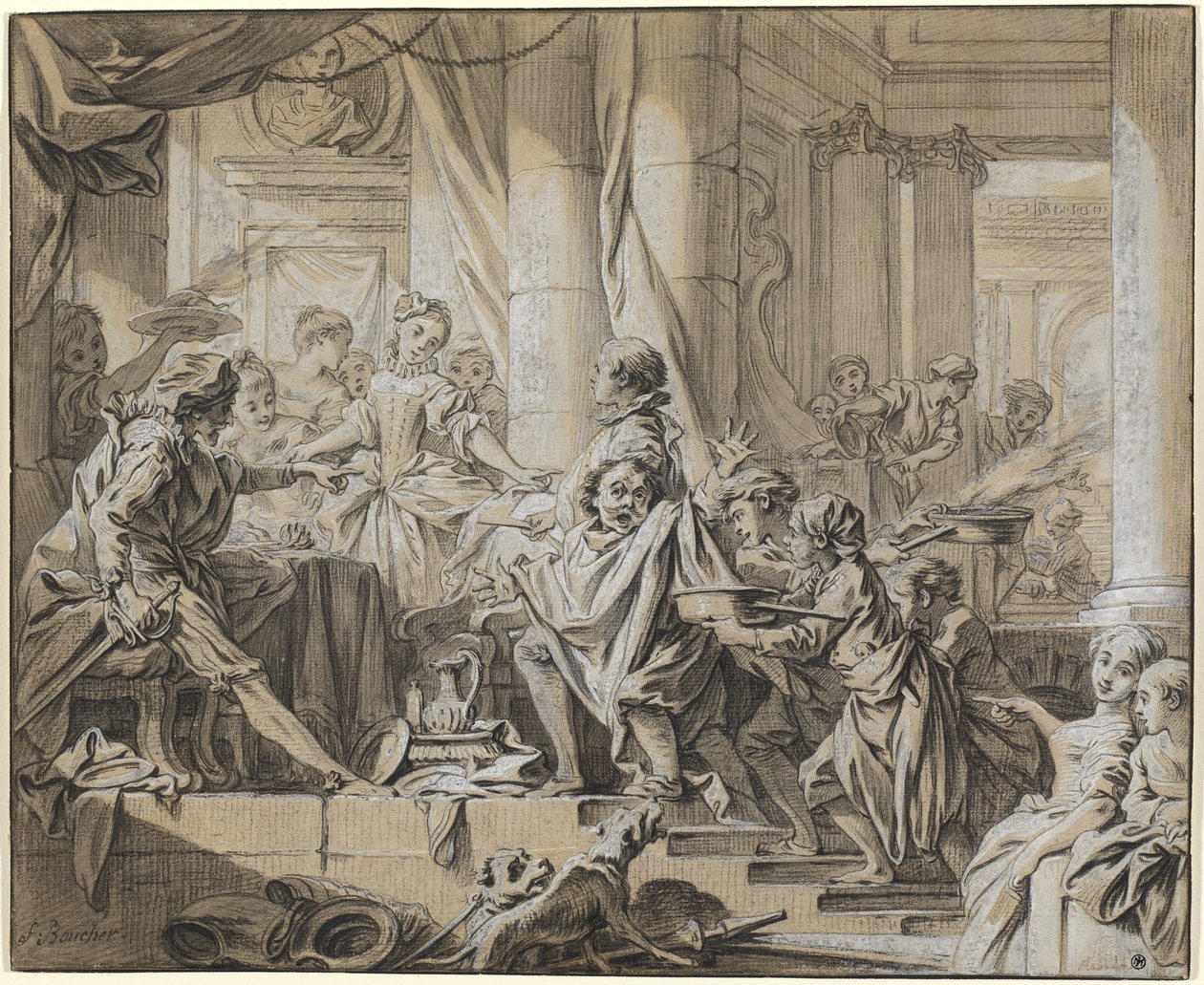 Sancho flyr från hertigens tjänare av François Boucher