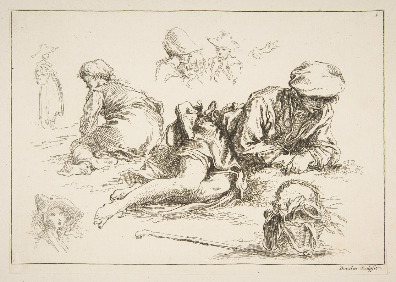 Skissblad, ca. 1735. av François Boucher