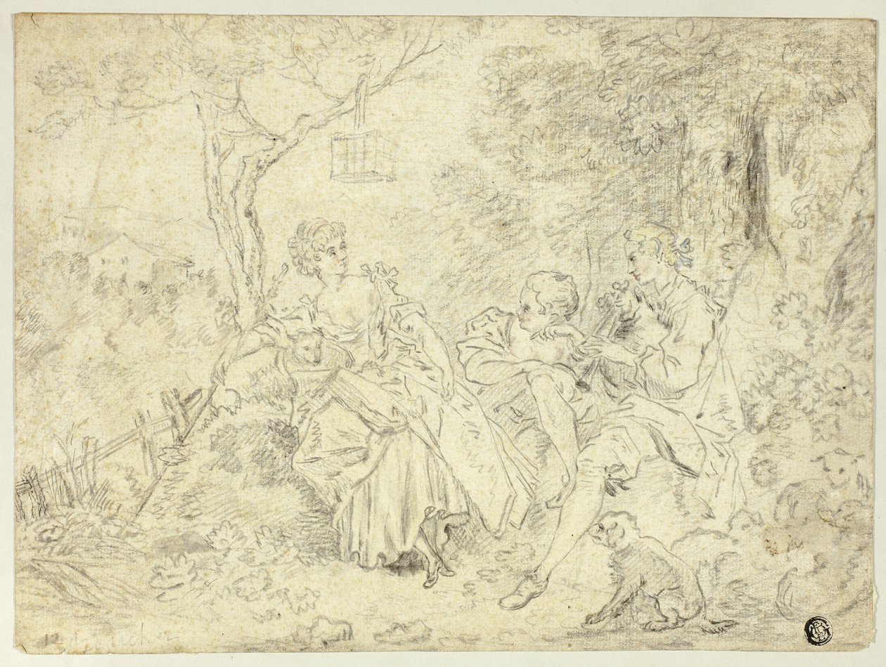 Herdinnor och ung man som spelar säckpipa av François Boucher