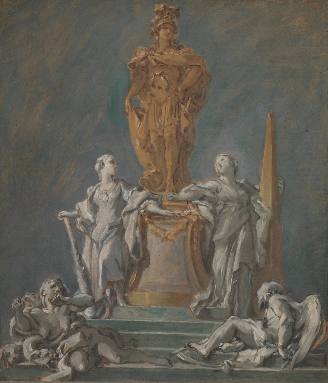 Studera för ett monument till en furstelig figur. av François Boucher