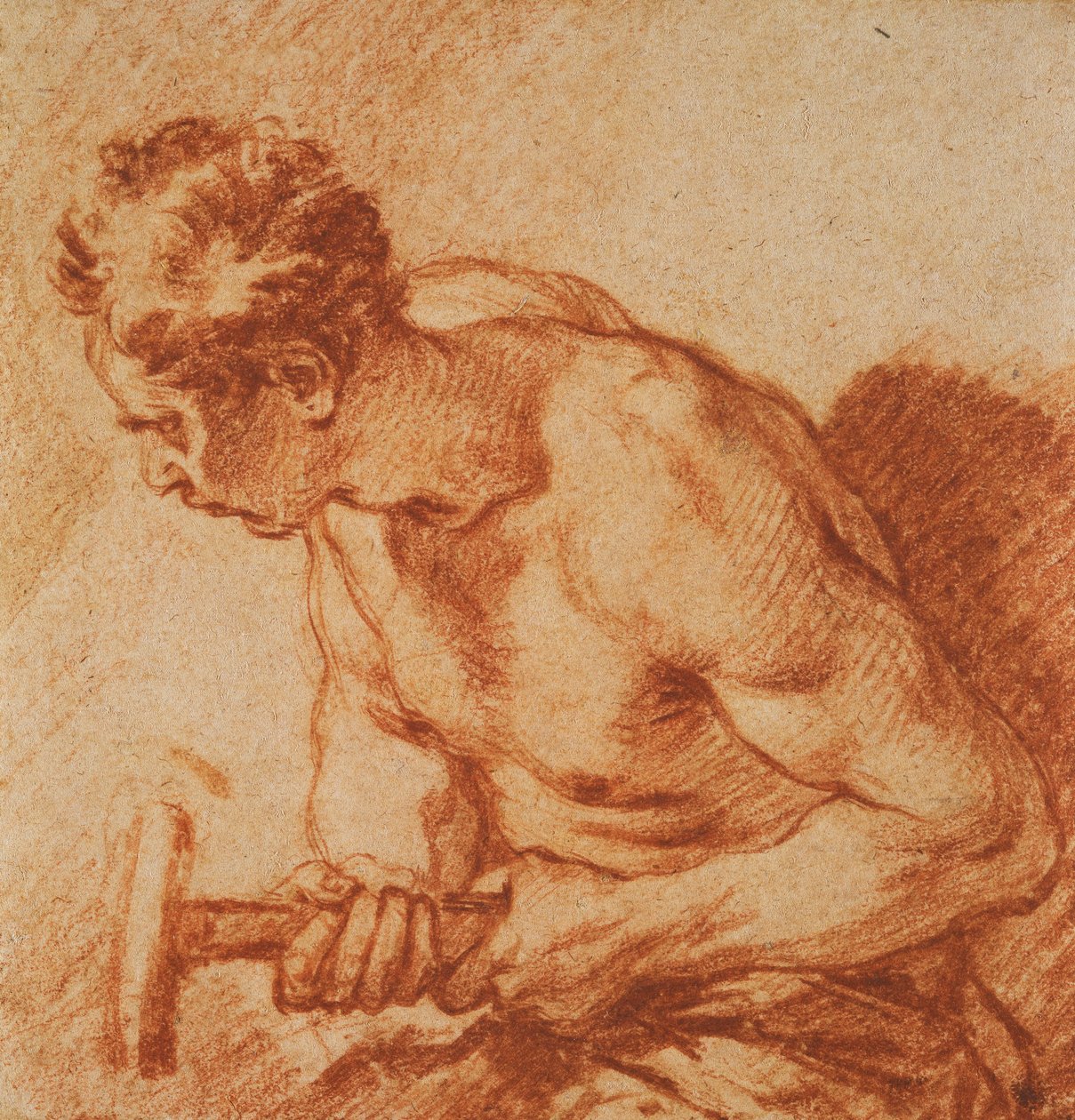 Studie av en man som håller en hammare, halvlängd, av François Boucher