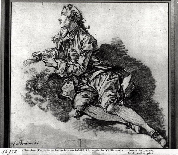 Studie av en ung man (röd krita på papper) av François Boucher