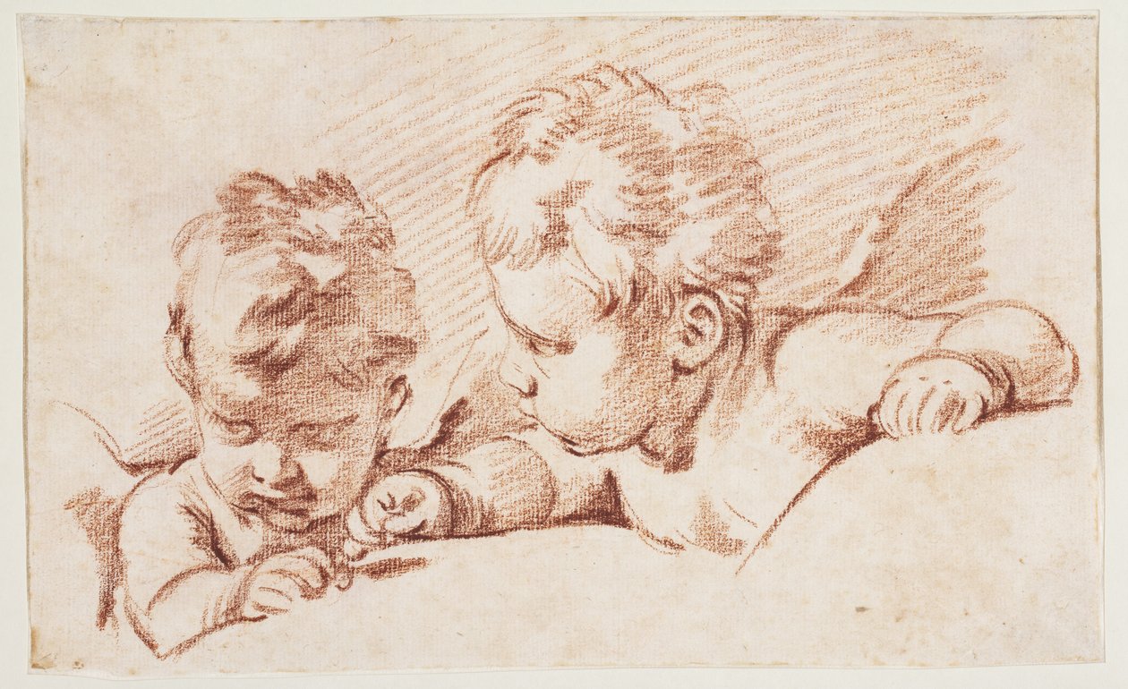 Två putti. Utkast till dörrstycke på Amalienborg av François Boucher