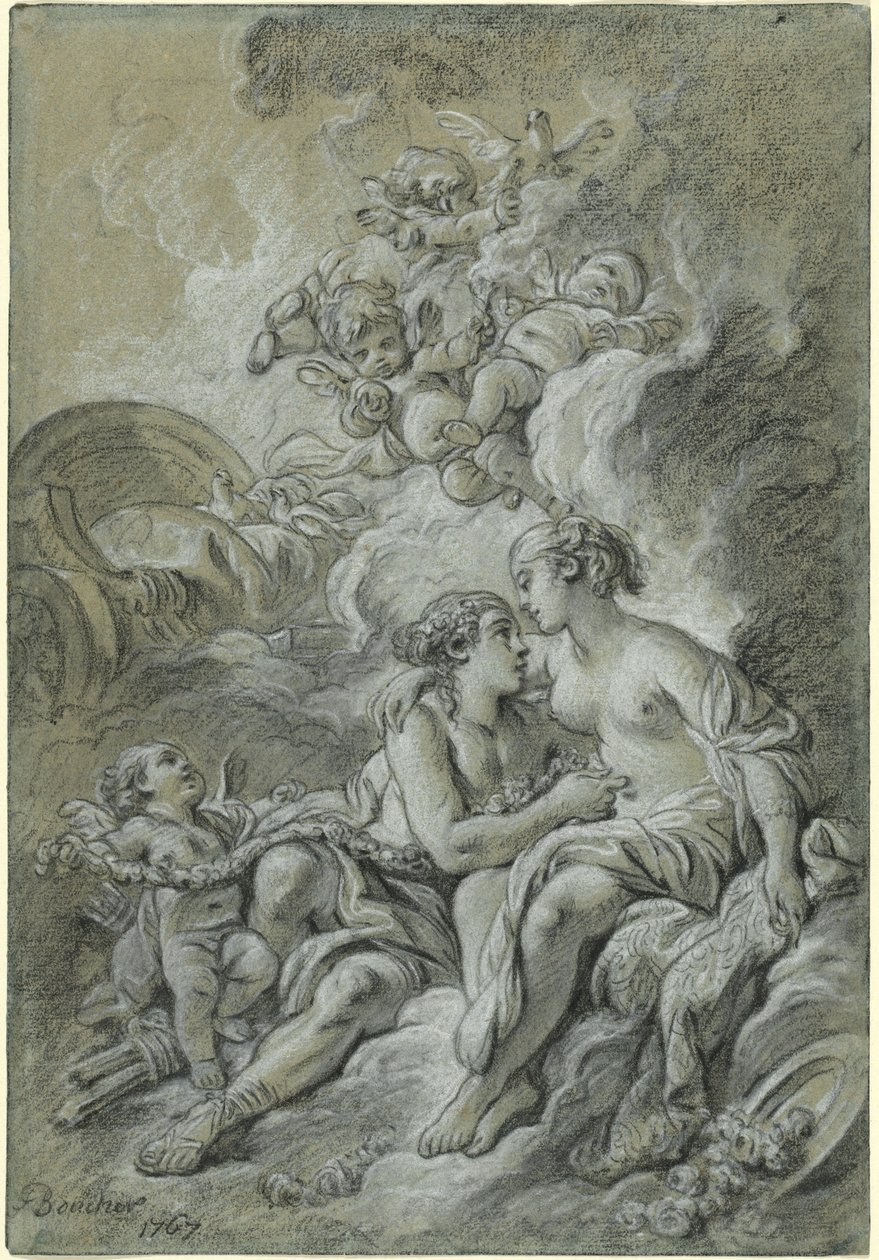 Venus lutar sig mot sin kära Adonis... av François Boucher