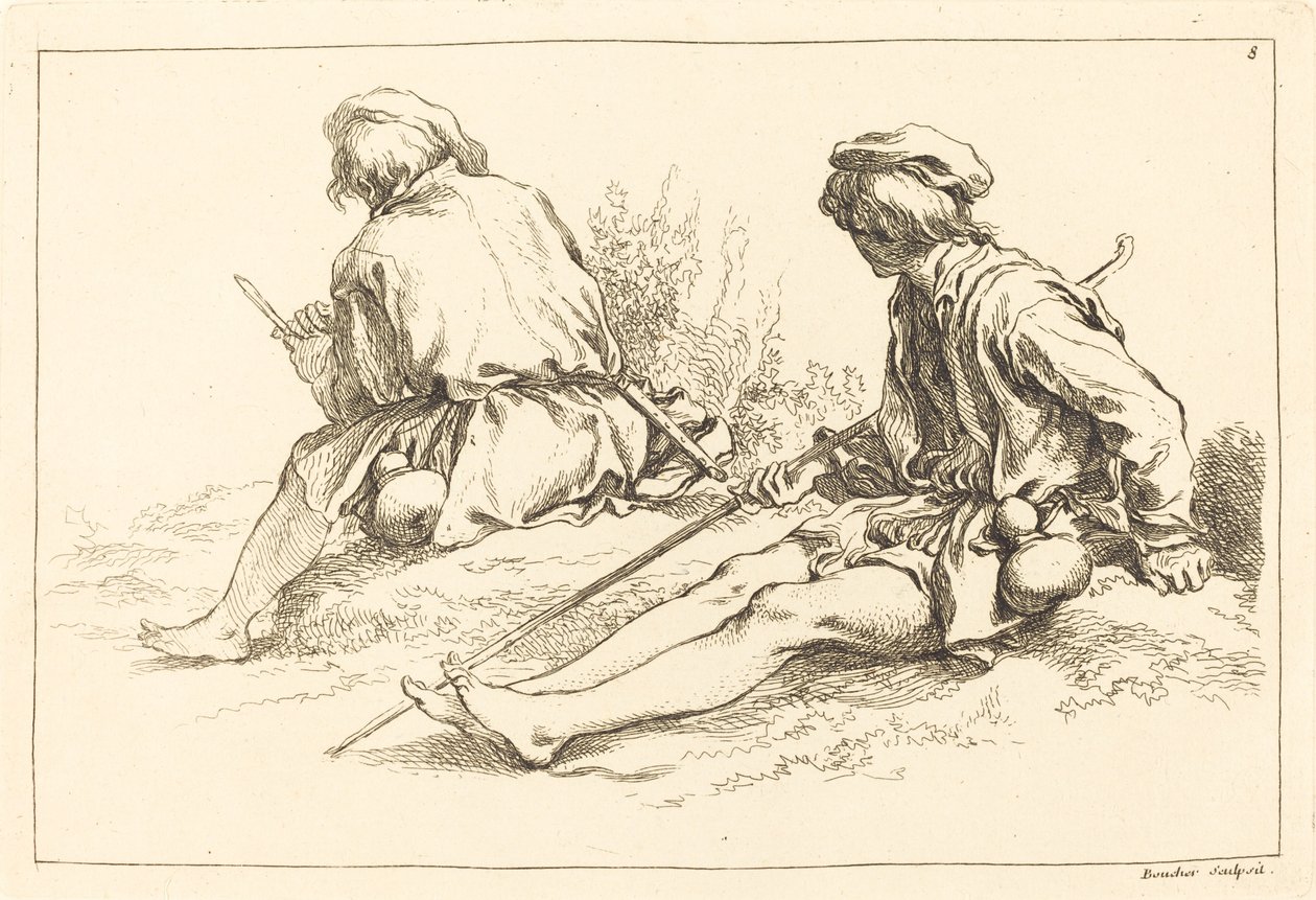 Sittande herdepojkar av François Boucher after Abraham Bloemaert