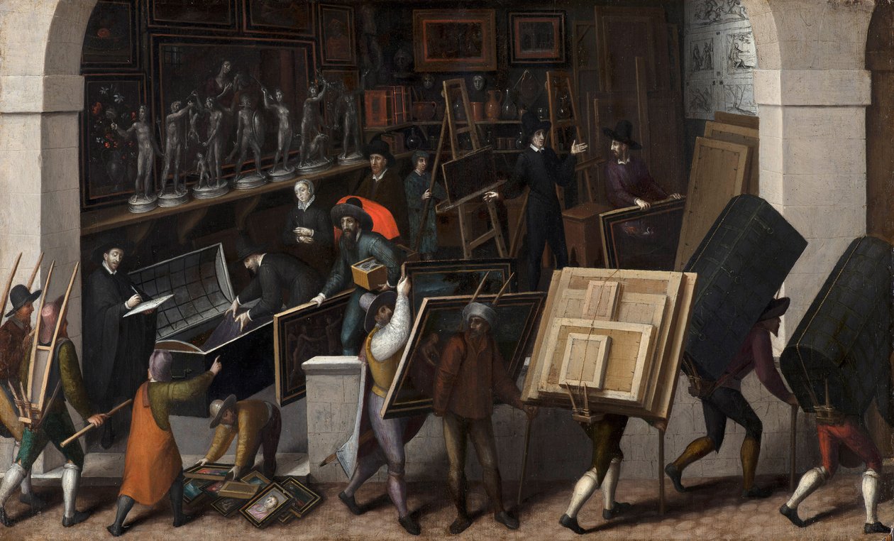 Konfiskeringen av innehållet i en målares ateljé, ca 1590. av François Bunel the Younger