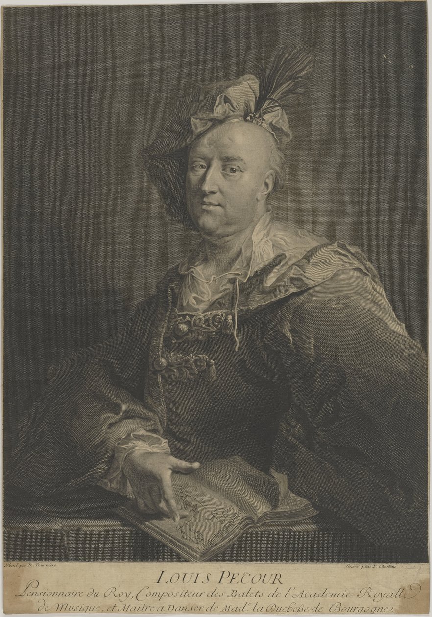 Porträtt av dansaren och koreografen Louis Pécour 1653-1729, ca 1720. av François Chereau