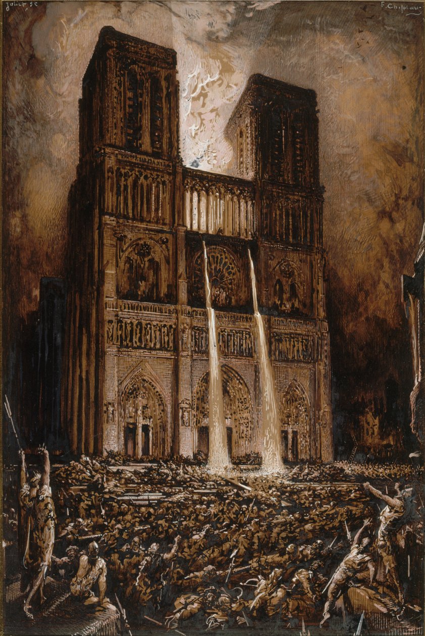 Attack mot Notre-Dame. Hunchbacken från Notre-Dame av Victor Hugo, ca 1877. av François Chifflart