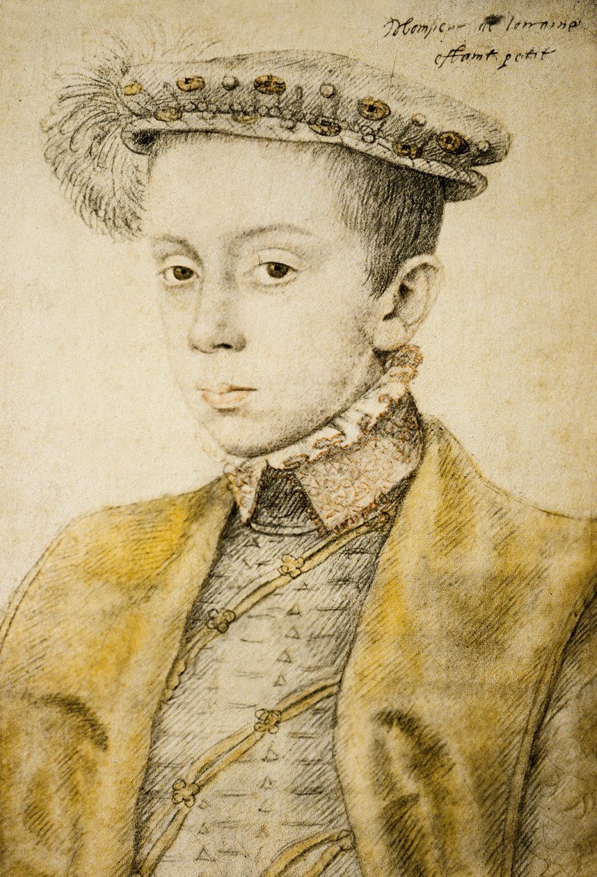 Charles II eller III de Lorraine (1543-1608), ca 1558 (drwash, akvarell, penna) av François Clouet