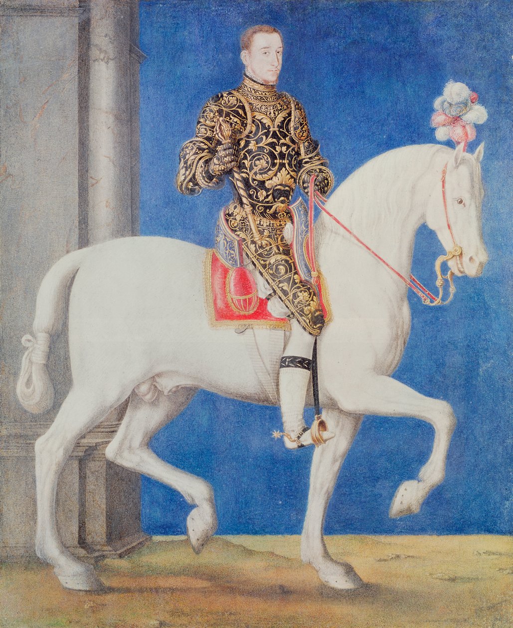 Ridsporträtt antas vara Dauphin Henri II (1519-59) c.1543 av François Clouet