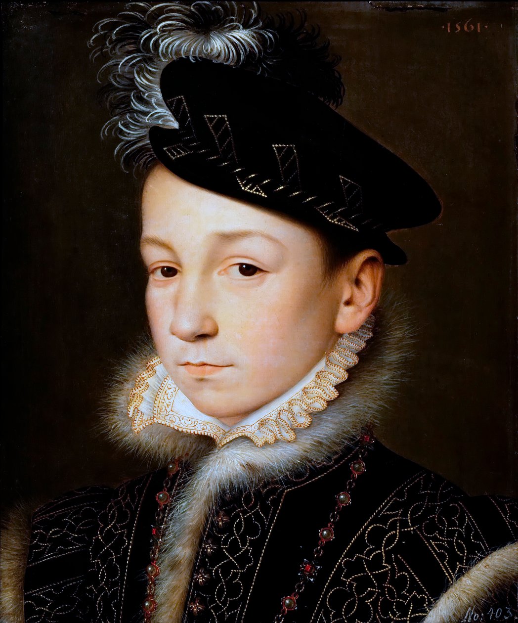 German: König Karl IX. von Frankreich (1550-1574), Brustbild King Charles IX of France av François Clouet
