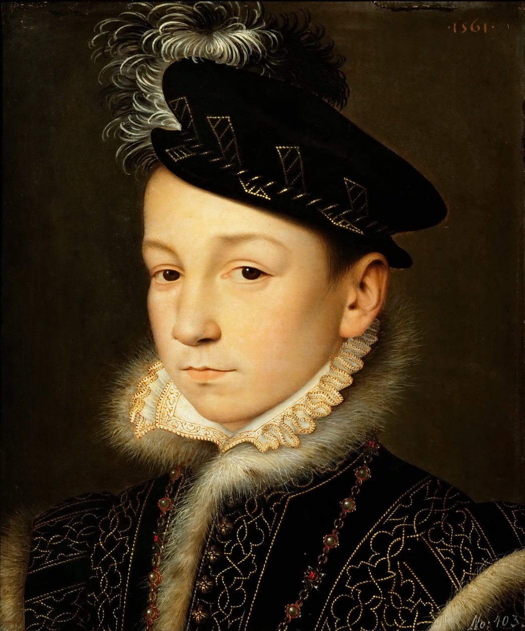 German: König Karl IX. von Frankreich (1550-1574), Brustbild King Charles IX of France av François Clouet