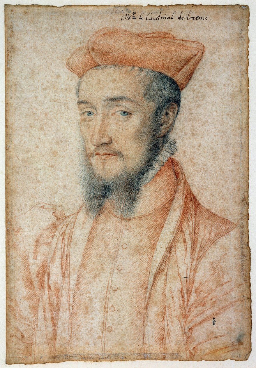 Porträtt av Karl, kardinal av Lorraine (1525-1574). Att rita ett blod och en svart sten av Clouet Francois (1515-1572) av François Clouet