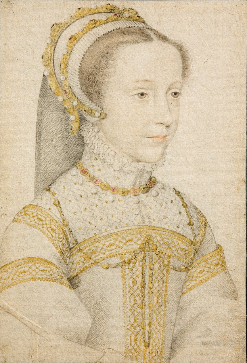 Porträtt av Maria Stuart, drottning av Skottland, vid 12 eller 13 års ålder. av François Clouet