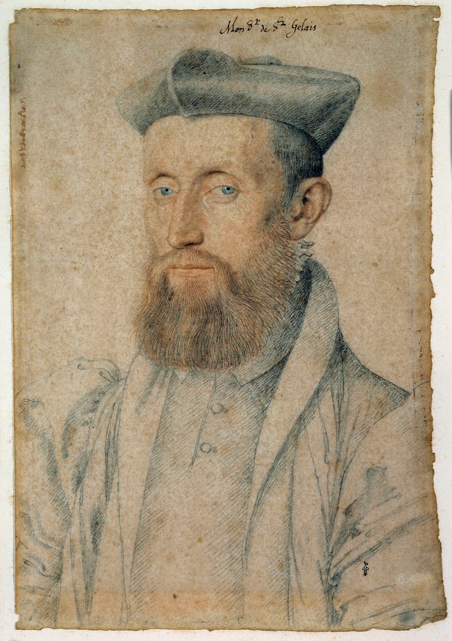 Porträtt av Mellin de Saint-Gelais (eller Saint Gelais, Saint Gelays, Saint Gelays, Saint-Gelais, Sainct Gelais) (1495-1558), fransk poet. Teckning med blod och svart sten av Clouet Francois (1515-1572), cirka 1500. Chantilly, Musee Conde av François Clouet
