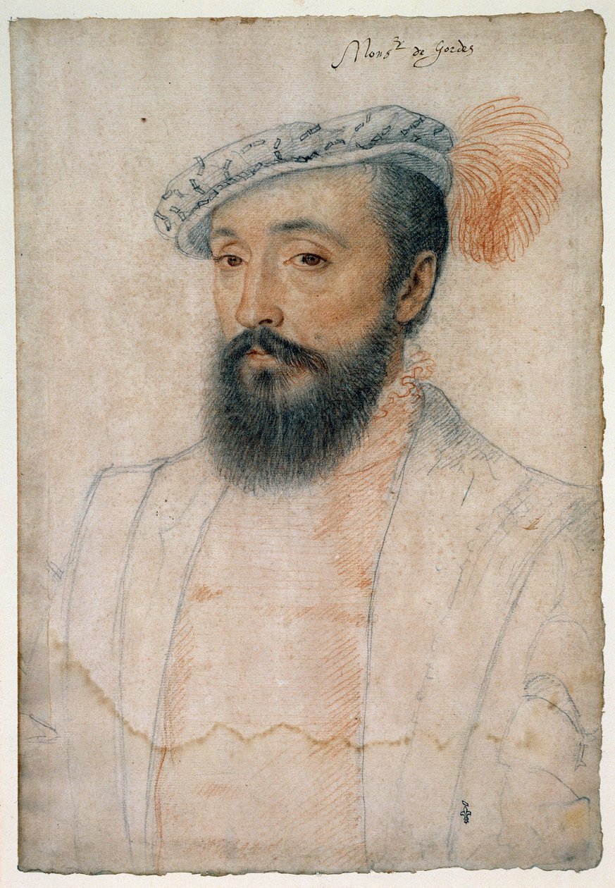 Porträtt av Monsignor av Gordes (1513 - 1578). Att rita ett blod och en svart sten av Clouet Francois (1515-1572) av François Clouet