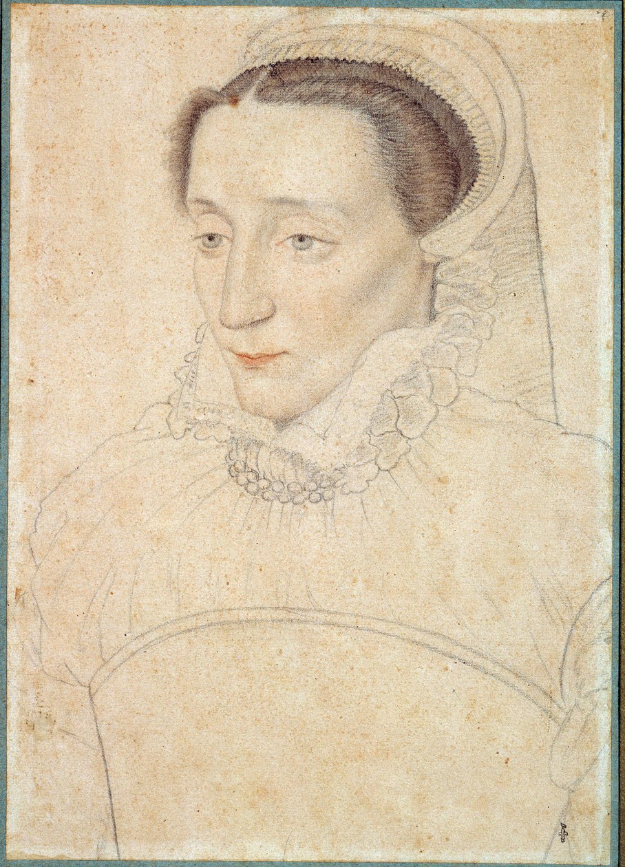 Porträtt av en okänd dam. Att rita ett blod och en svart sten av Clouet Francois (1515-1572) av François Clouet