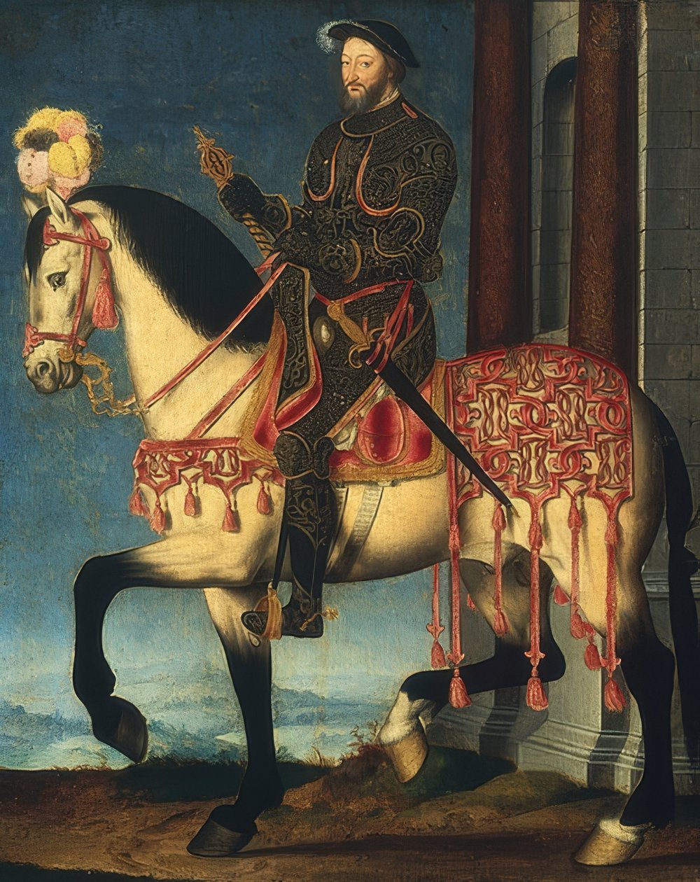 Ryttarporträtt av Franciskus I, Frankrikes kung. Omkring 1540 av François Clouet