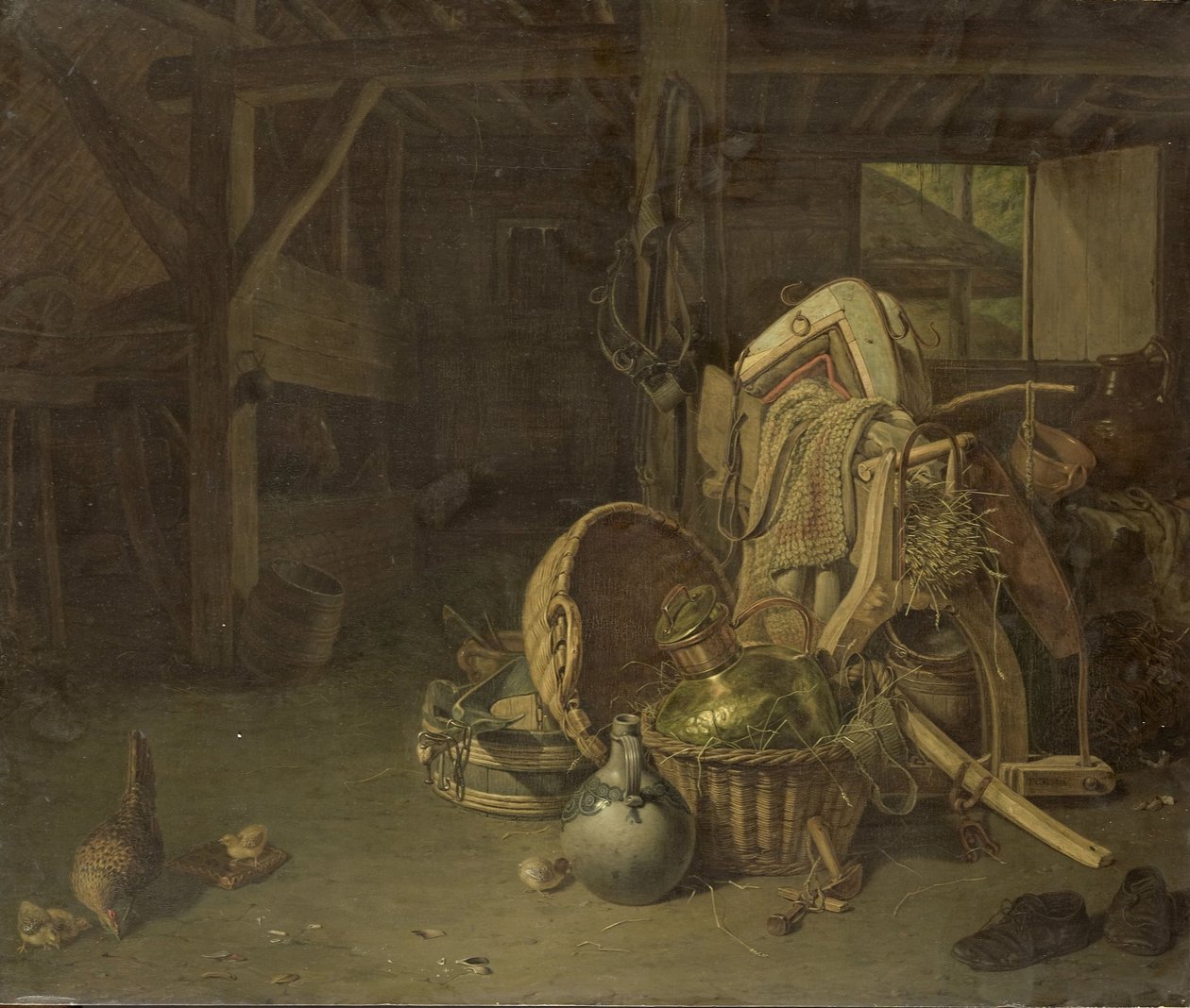 Stilleben i ett stall av François Cornelis Knoll