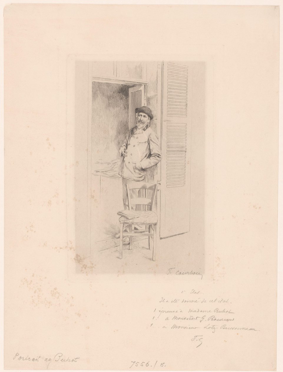 Porträtt av Félix Hilaire Buhot av François Courboin (signed by artist)