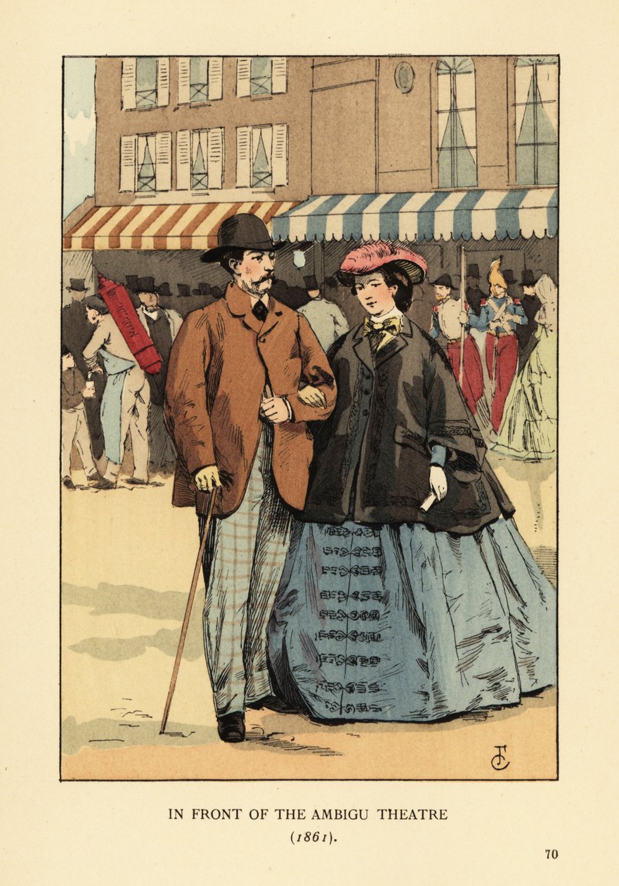 Fashionabla par framför Ambigu-teatern av François Courboin