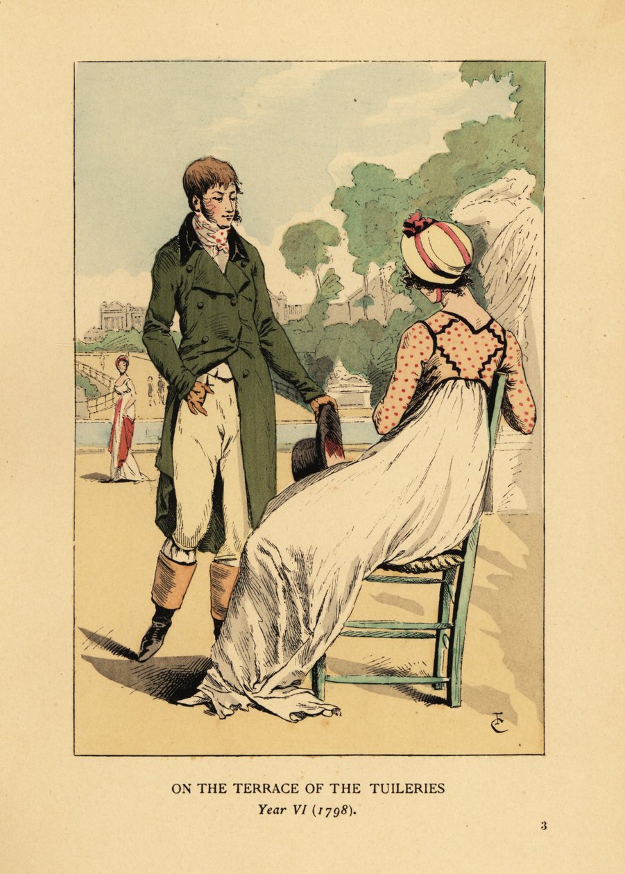 Fashionabla par på terrassen i Tuilerierna, Paris, år VI av François Courboin