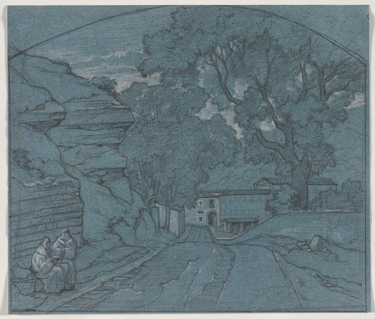 Landskap med två munkar, ca. 1840. av François Edouard Bertin