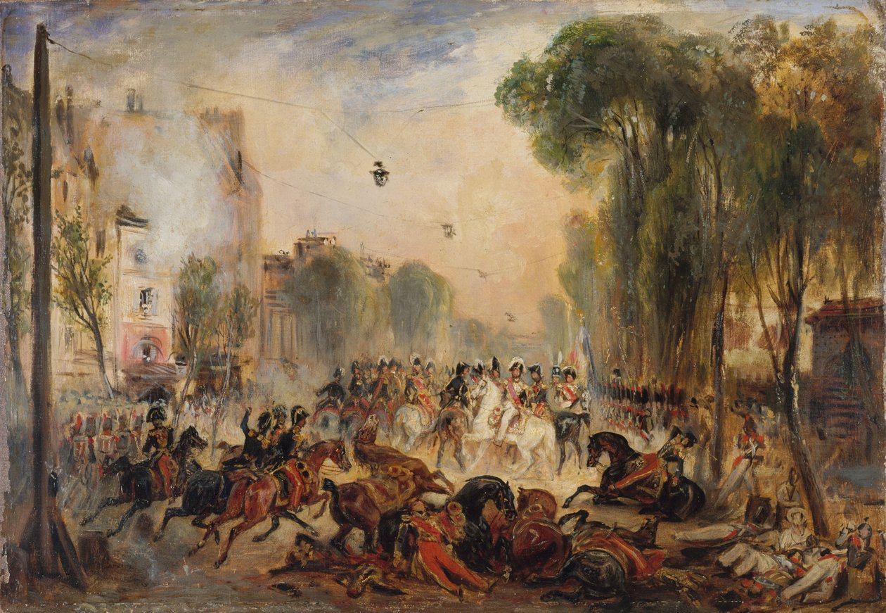 Mordförsök av Joseph Fieschi på kung Louis Philippe I av Frankrike den 28 juli 1835. av François Gabriel Lépaulle