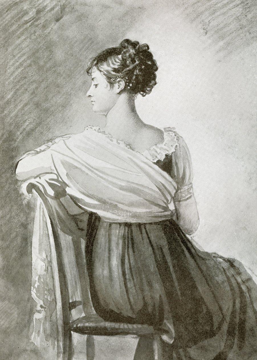 Porträtt av Mrs Récamier, svart krita, akvarellhöjdpunkter, av François Gérard. av François Gérard