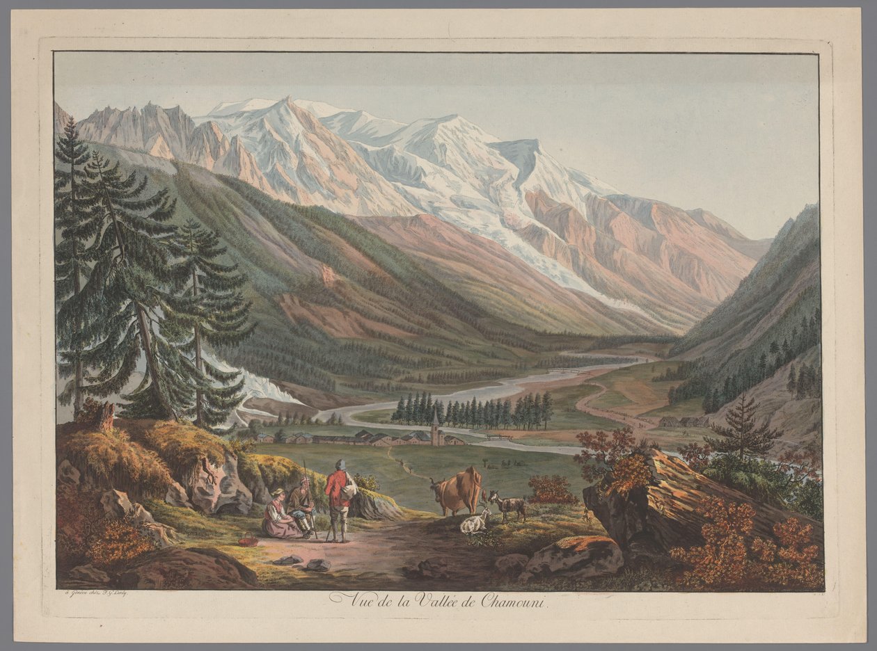 Utsikt över dalen vid Chamonix Vue de la Vallée de Chamouni (titel på objekt) av François Guillaume Lardy (possibly)