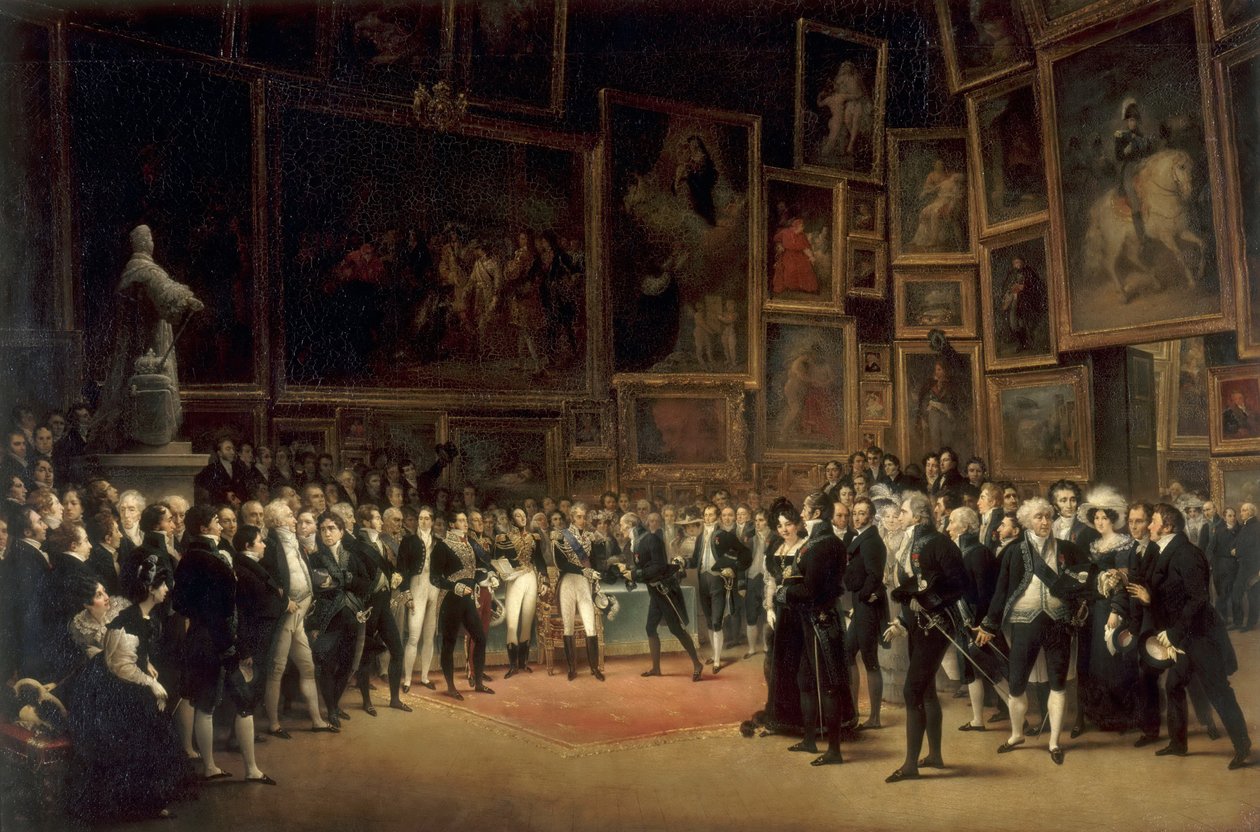 Charles X delar ut priser till konstnärer som ställer ut på salongen 1824 på Louvren av François Joseph Heim