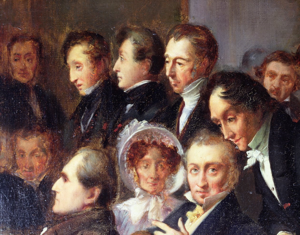 Föreläsning i Comedie Francaises foajé, 26 maj 1828, ca 1830 (detaljer) av François Joseph Heim