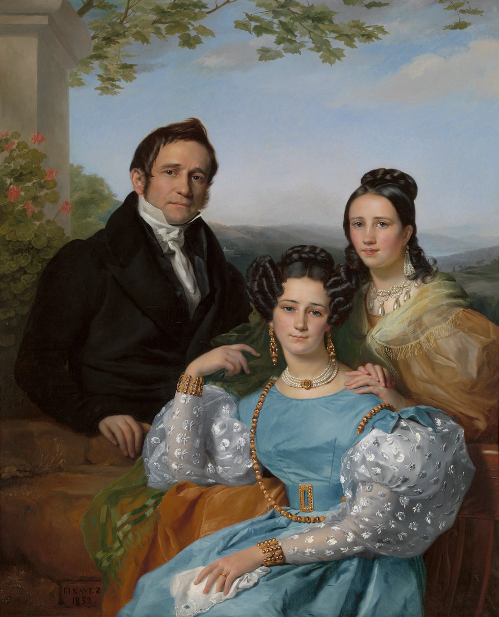 Porträtt av Théodore Joseph Jonet och hans två döttrar, 1832. av François Joseph Navez