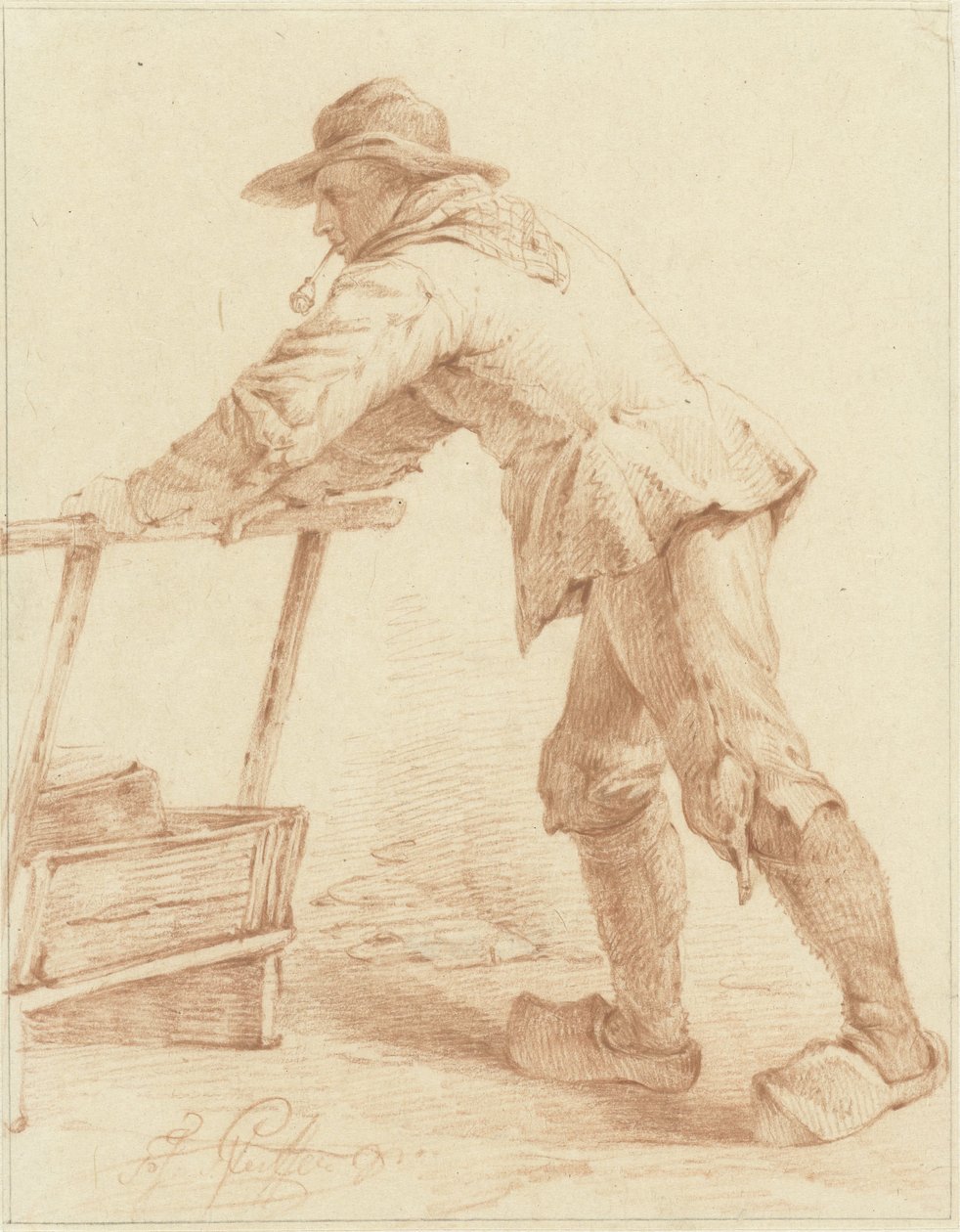 Pojke i träskor, skjuter en släde (?) av François Joseph Pfeiffer (II)