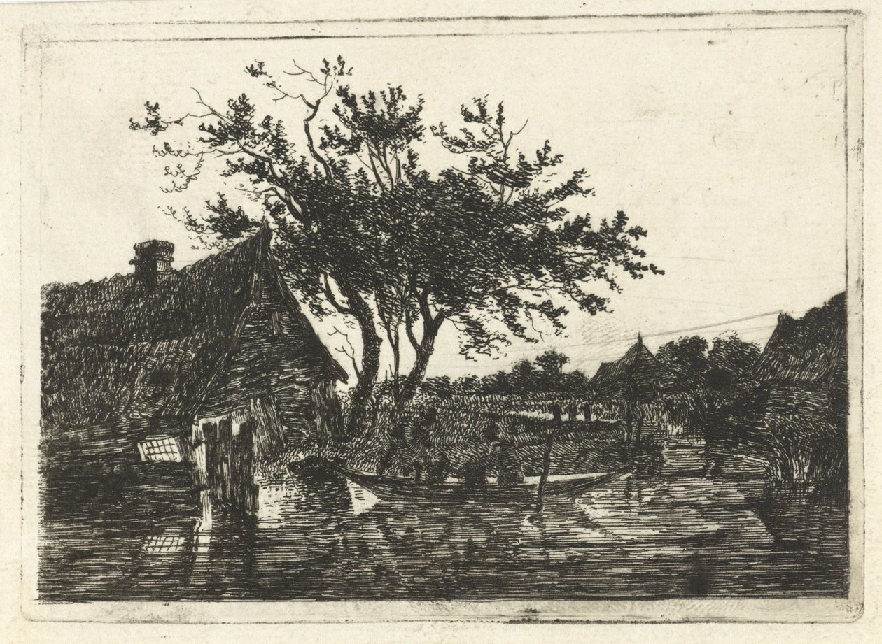 Flodlandskap med gård av François Joseph Pfeiffer (II)