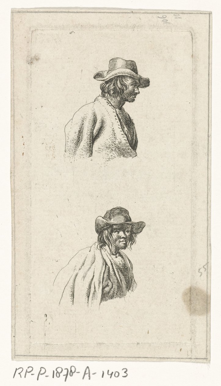 Två mansbyster, med hatt av François Joseph Pfeiffer (II)