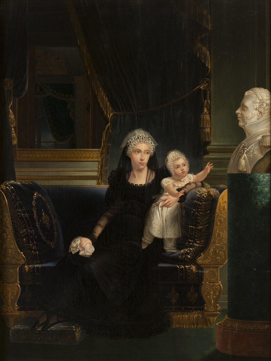 Porträtt av prinsessan Caroline av Neapel och Sicilien (1798-1870), hertiginna av Berry, änka efter Charles Ferdinand, hertig av Berry, med sin dotter Louise Marie Thérèse d