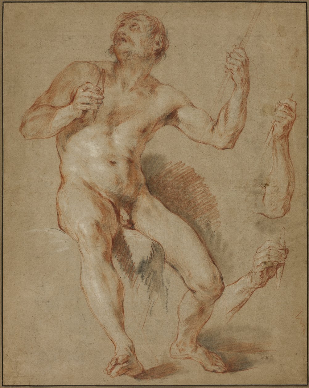 Hercules Sittande, studera för Hercules och Omphale av François Le Moyne